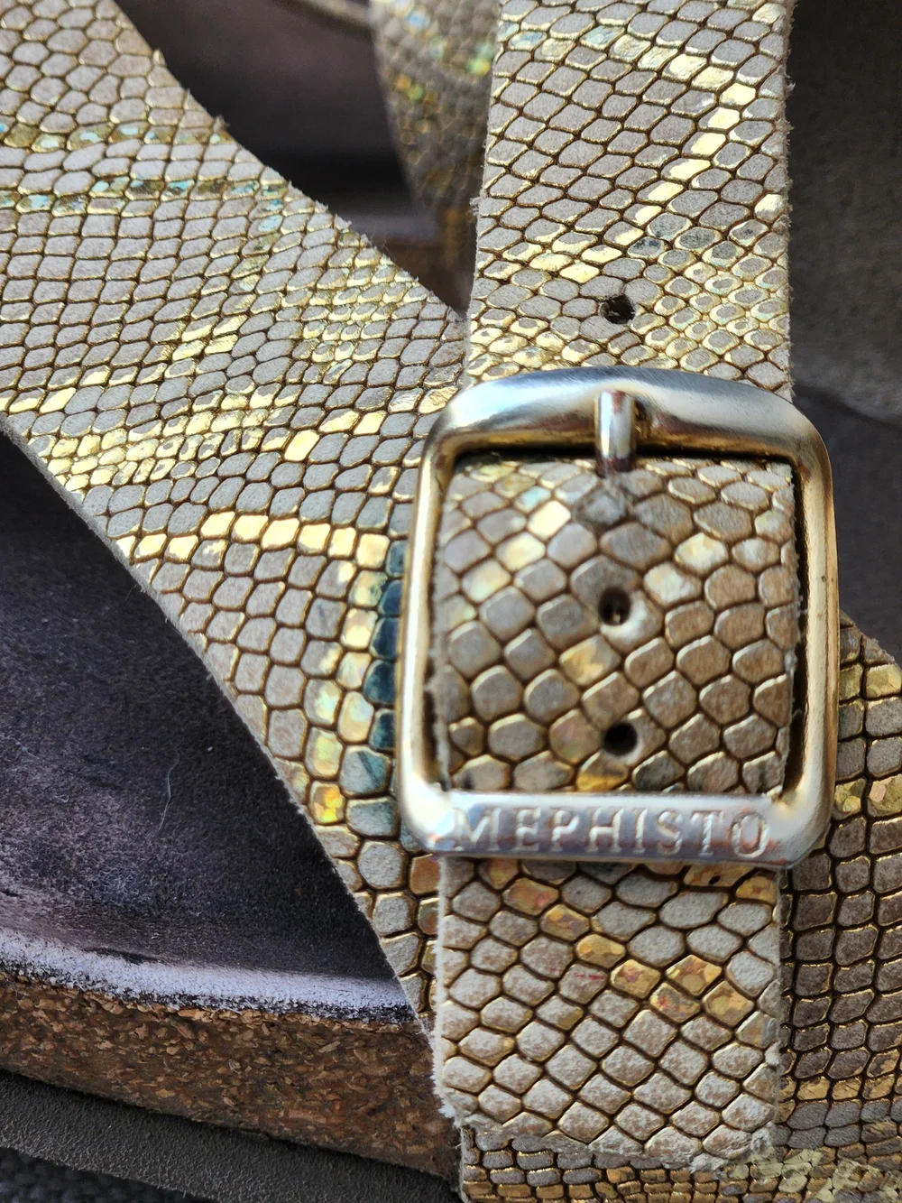 Mephisto Leather Gold Snake Slide Sandal "Helen" 38 7.5-8 Birkenstock Style - Picture 2 of 12